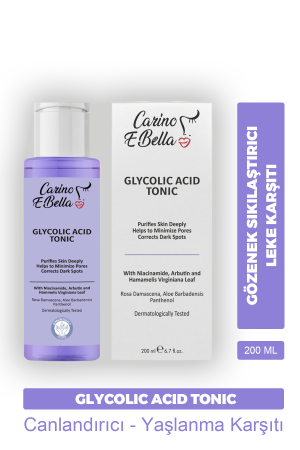 Carino E Bella Canlandırıcı Ve Gözenek Sıkılaştırıcı Leke Karşıtı Tüm Cilt Tipleri AHA Glikolik Asit Tonik 200 Ml