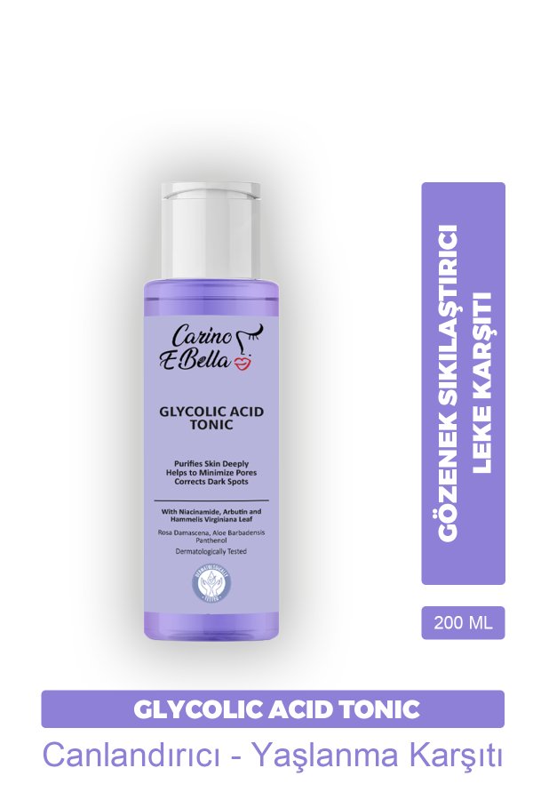 Carino E Bella Canlandırıcı Ve Gözenek Sıkılaştırıcı Leke Karşıtı Tüm Cilt Tipleri AHA Glikolik Asit Tonik 200 Ml